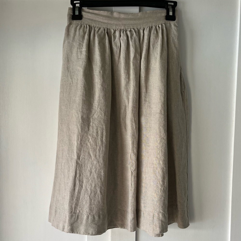 LINENFOX "Laura" Midi Linen Skirt (Natural Linen Grey)